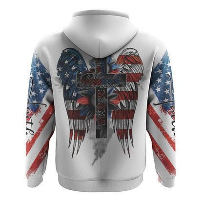 One Blessed Mama America Wings Cross All Over Print 3D Hoodie, Christian Hoodie, Christian Sweatshirt, Bible Verse Shirt