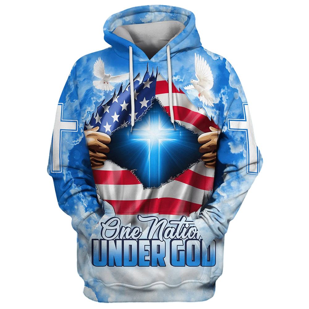 One Nation Under God 3D Hoodies Men & Women, God 3D Printed Hoodie, Christian Apparel Hoodies