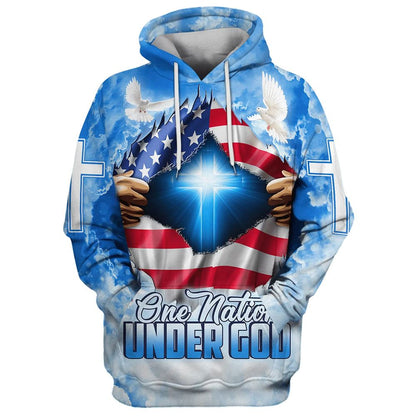 One Nation Under God 3D Hoodies Men & Women, God 3D Printed Hoodie, Christian Apparel Hoodies