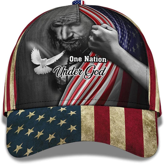 One Nation Under God American Flag And God And Dove Baseball Cap, Christian Baseball Cap, Religious Cap, Jesus Gift, Jesus Hat