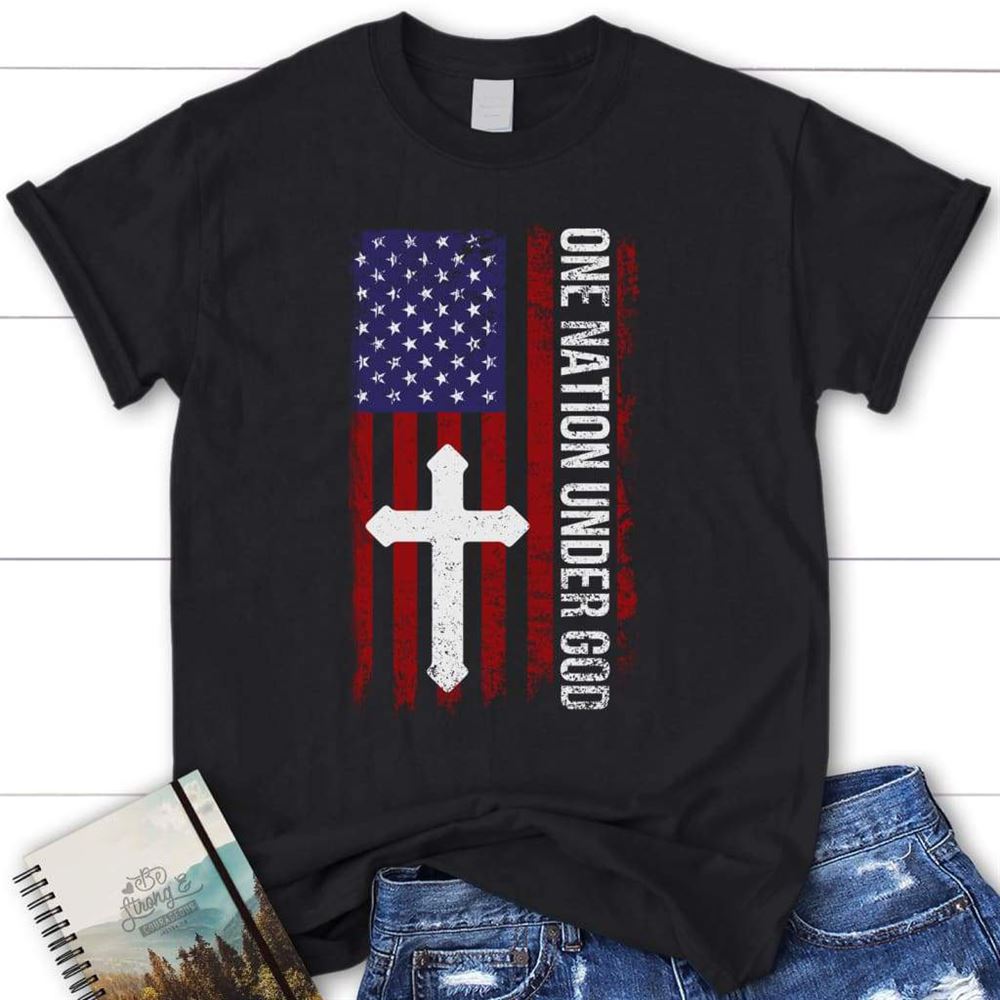 One Nation Under God, American Flag, Cross Womens T Shirt, Blessed T Shirt, Bible T shirt, T shirt Women