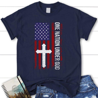 One Nation Under God, American Flag, Cross Womens T Shirt, Blessed T Shirt, Bible T shirt, T shirt Women