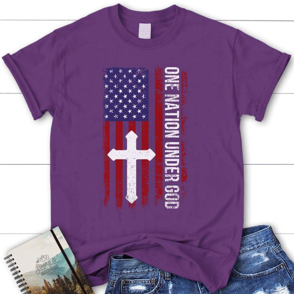 One Nation Under God, American Flag, Cross Womens T Shirt, Blessed T Shirt, Bible T shirt, T shirt Women