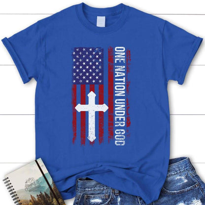 One Nation Under God, American Flag, Cross Womens T Shirt, Blessed T Shirt, Bible T shirt, T shirt Women
