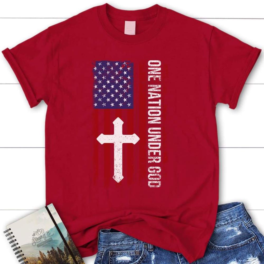 One Nation Under God, American Flag, Cross Womens T Shirt, Blessed T Shirt, Bible T shirt, T shirt Women
