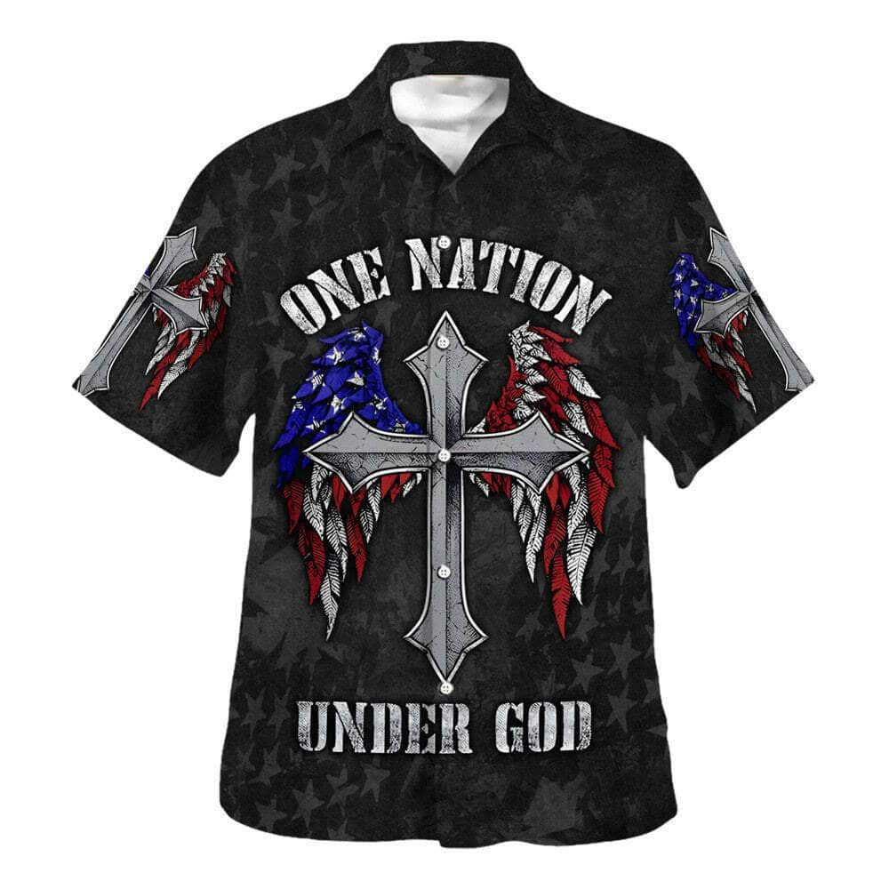 One Nation Under God American Flag With Cross Wings Christian Hawaiian Shirt For Men, Christian Hawaiian Shirt, Gift For Christian
