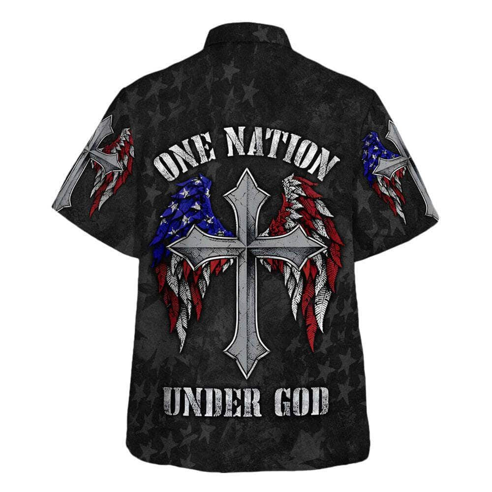 One Nation Under God American Flag With Cross Wings Christian Hawaiian Shirt For Men, Christian Hawaiian Shirt, Gift For Christian