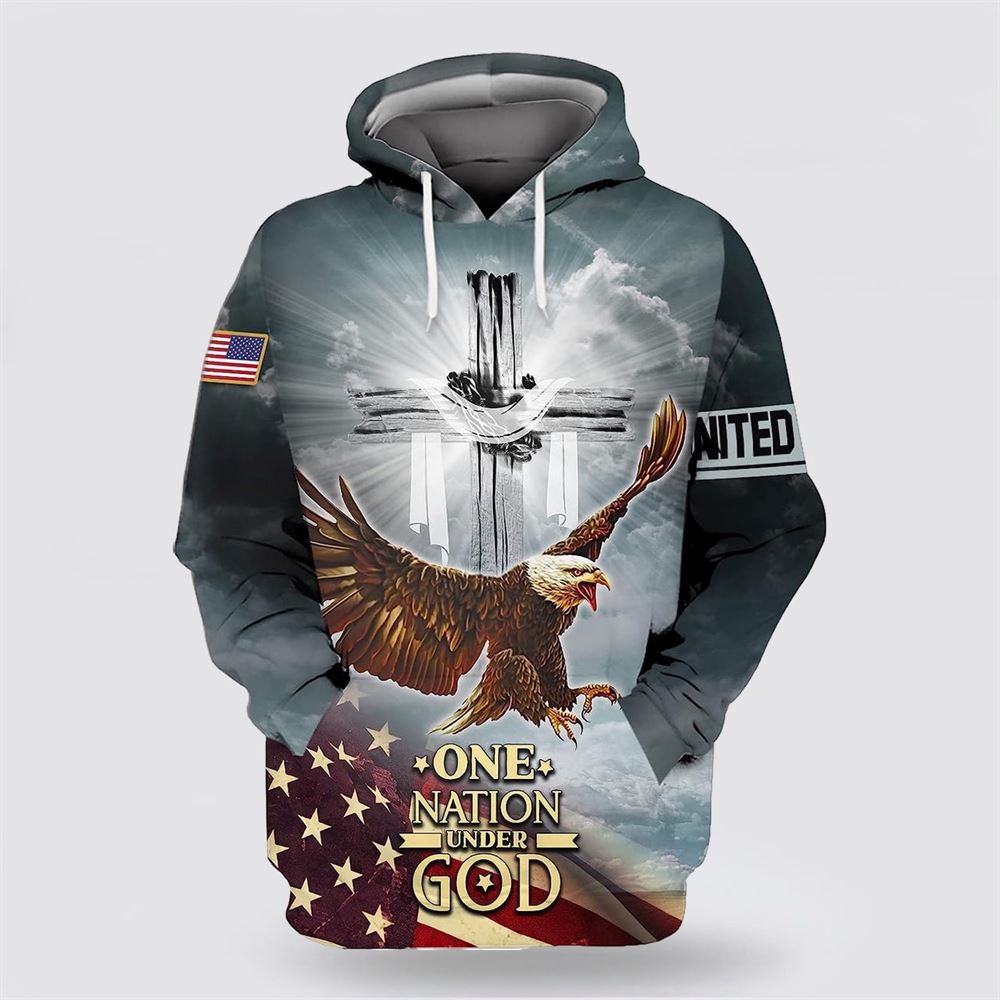 One Nation Under God American Flag With Jesus Cross 3D Hoodies For Women Men, God 3D Printed Hoodie, Christian Apparel Hoodies
