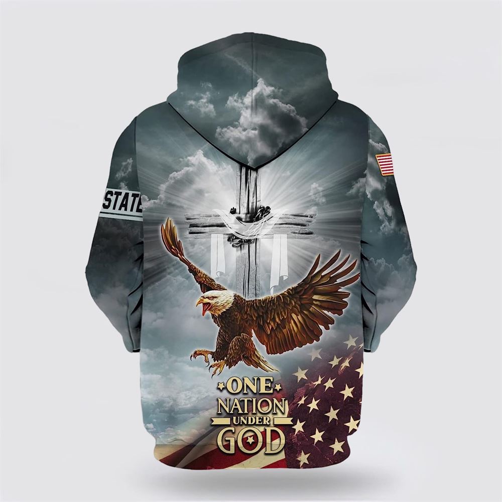 One Nation Under God American Flag With Jesus Cross 3D Hoodies For Women Men, God 3D Printed Hoodie, Christian Apparel Hoodies