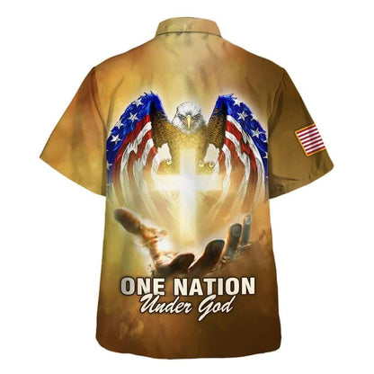 One Nation Under God American Independence Day Hawaiian Shirt For Men, Christian Hawaiian Shirt, Gift For Christian