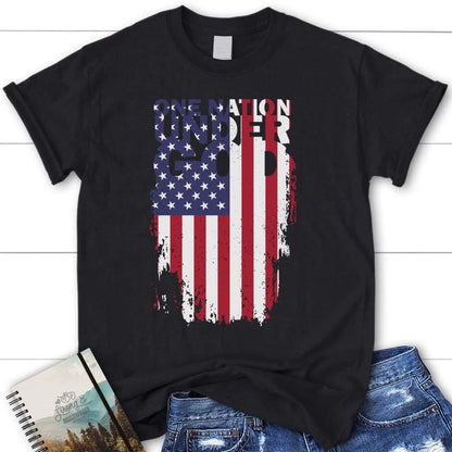 One Nation Under God And American Flag Womens T Shirt, Blessed T Shirt, Bible T shirt, T shirt Women