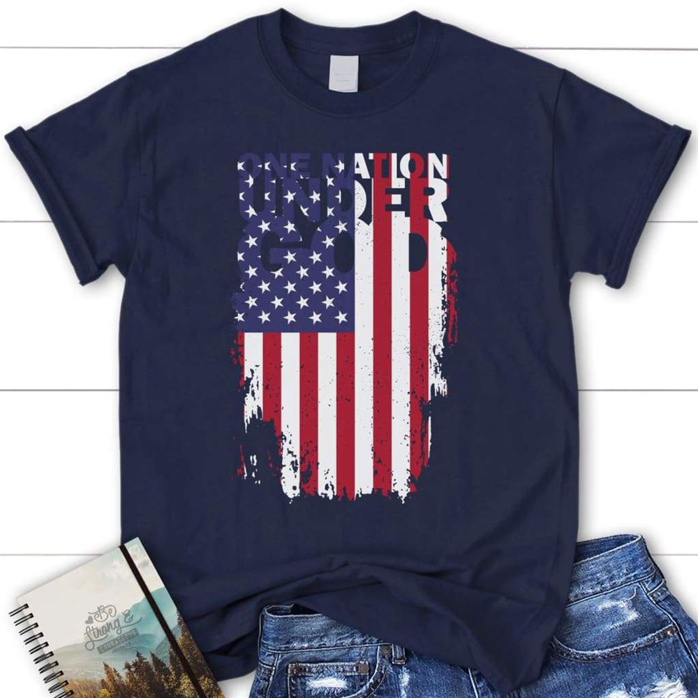 One Nation Under God And American Flag Womens T Shirt, Blessed T Shirt, Bible T shirt, T shirt Women