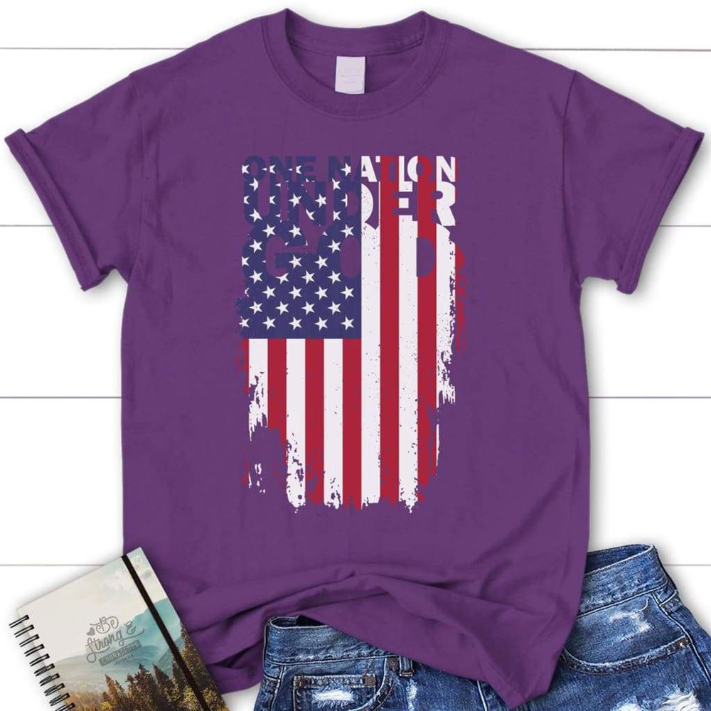 One Nation Under God And American Flag Womens T Shirt, Blessed T Shirt, Bible T shirt, T shirt Women