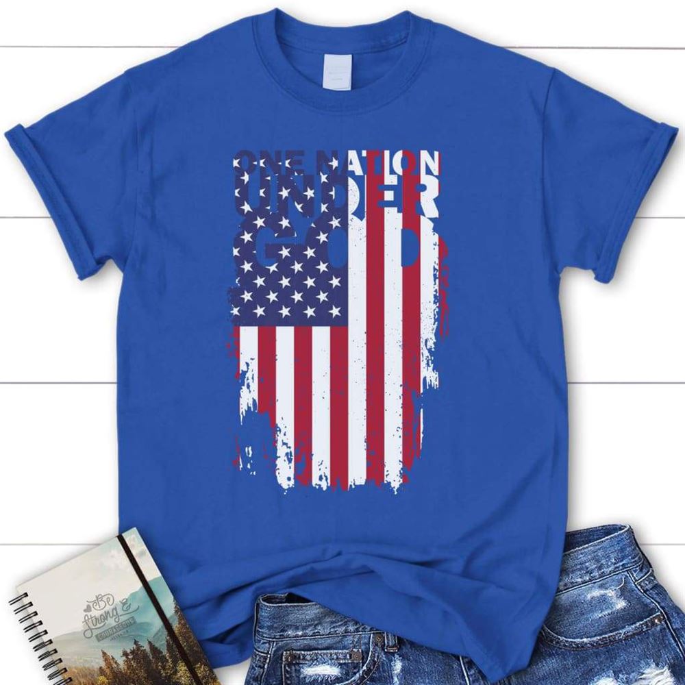 One Nation Under God And American Flag Womens T Shirt, Blessed T Shirt, Bible T shirt, T shirt Women
