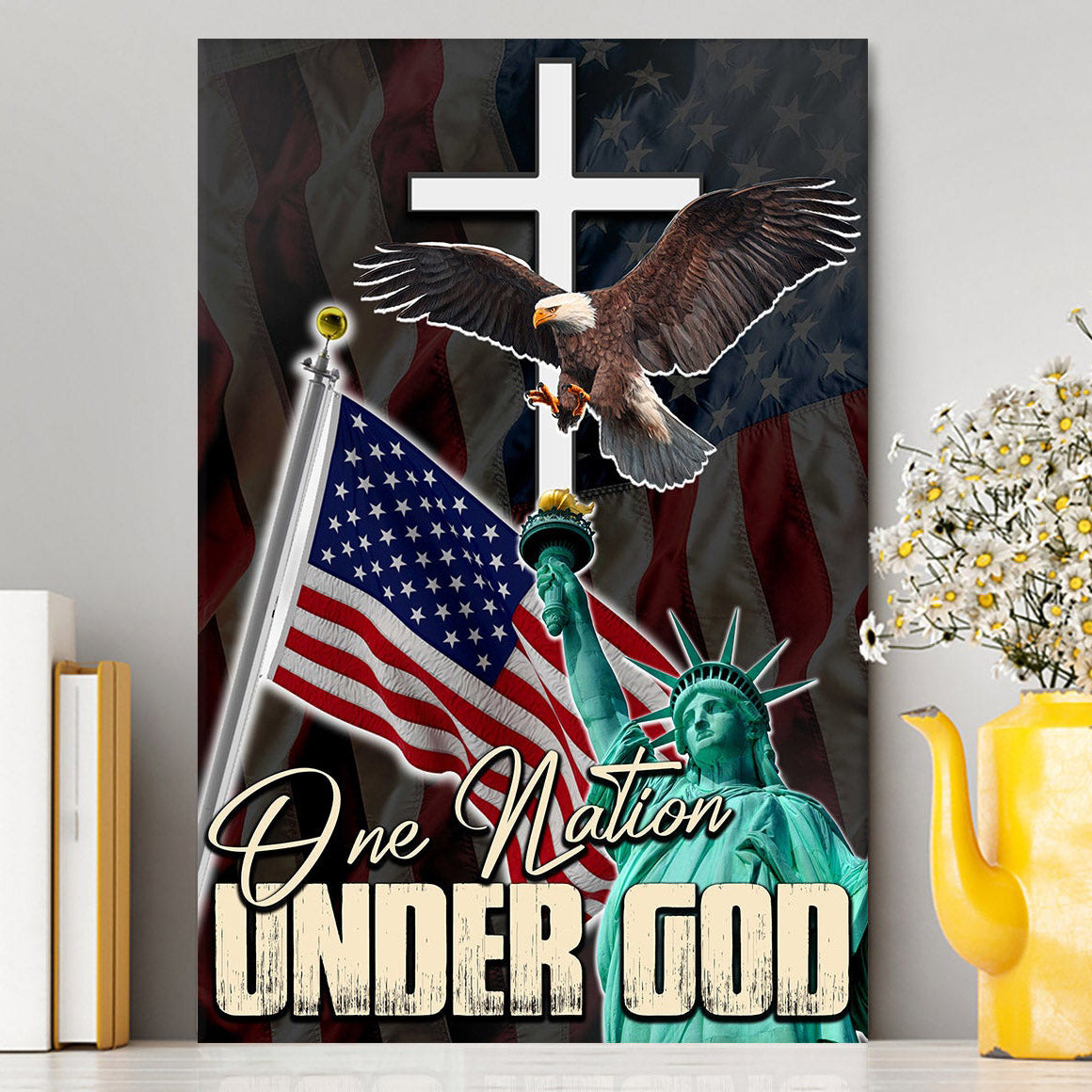 One Nation Under God Canvas Wall Art - Jesus & Eagle Canvas - Jesus Canvas Pictures - Christian Canvas Wall Art