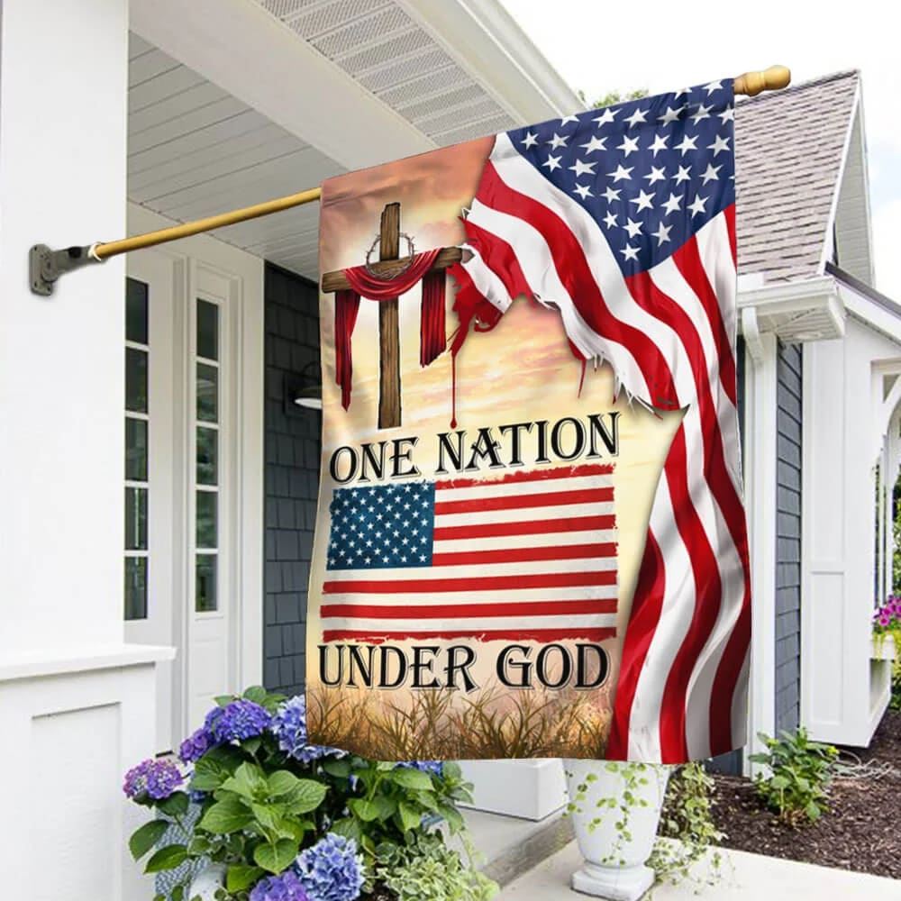 One Nation Under God Christian Cross American House Flag, Outdoor Religious Flags, Christian Flag, Scripture Flag, Garden Banner