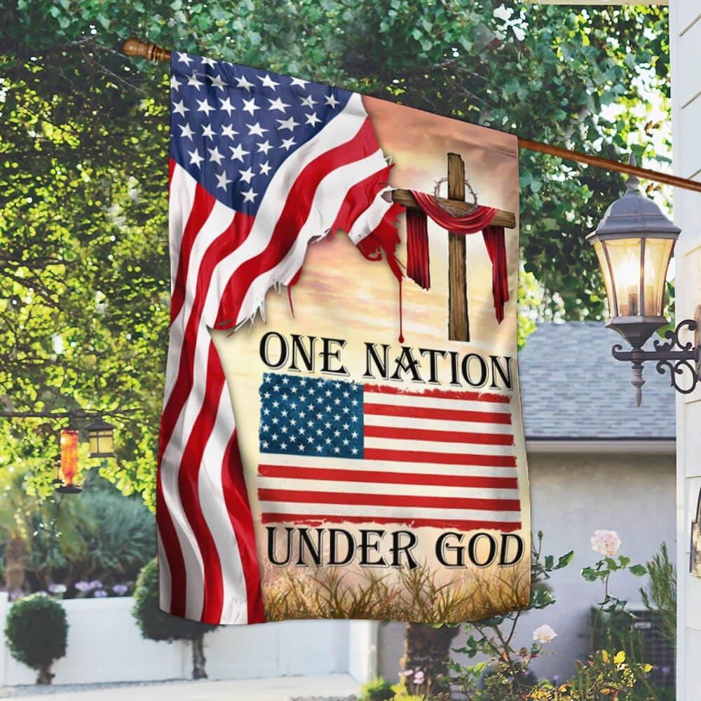 One Nation Under God Christian Cross American House Flag, Outdoor Religious Flags, Christian Flag, Scripture Flag, Garden Banner