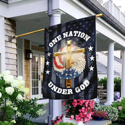 One Nation Under God Christian Wreath House Flags, Christian Flag, Scripture Flag, Garden Banner