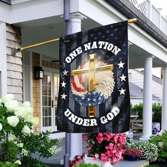One Nation Under God Christian Wreath House Flags, Christian Flag, Scripture Flag, Garden Banner