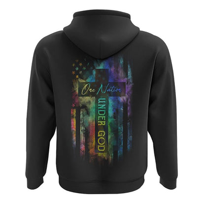 One Nation Under God Colorful Cross Flag All Over Print 3D Hoodie, Christian Hoodie, Christian Sweatshirt, Bible Verse Shirt