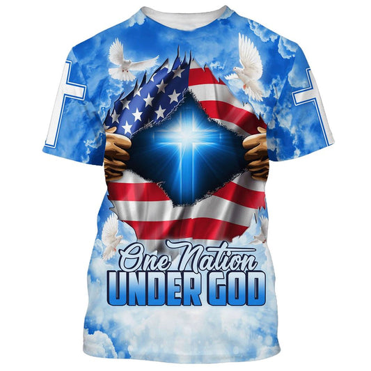 One Nation Under God Cross All Over Print 3D T Shirt For Men And Women, Christian T-Shirt, Faith Shirt