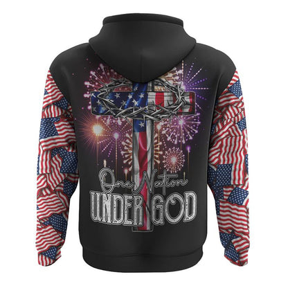 One Nation Under God Cross Fireworks All Over Print 3D Hoodie, Christian Hoodie, Christian Sweatshirt, Bible Verse Shirt