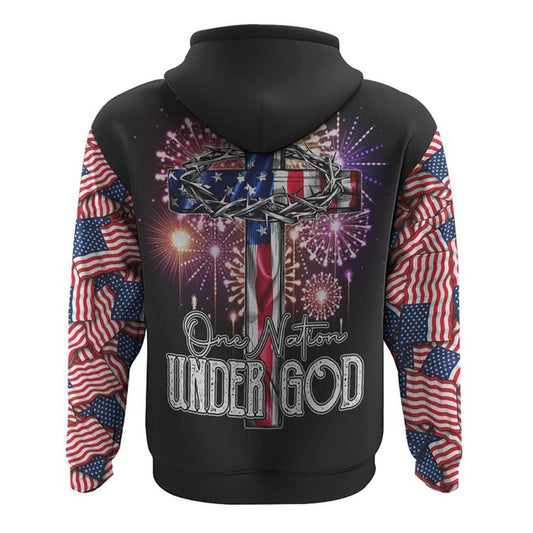 One Nation Under God Cross Fireworks All Over Print 3D Hoodie, Christian Hoodie, Christian Sweatshirt, Bible Verse Shirt