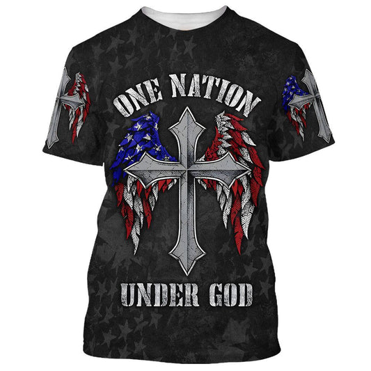 One Nation Under God Cross Wings All Over Print 3D T Shirt For Men And Women, Christian T-Shirt, Faith Shirt