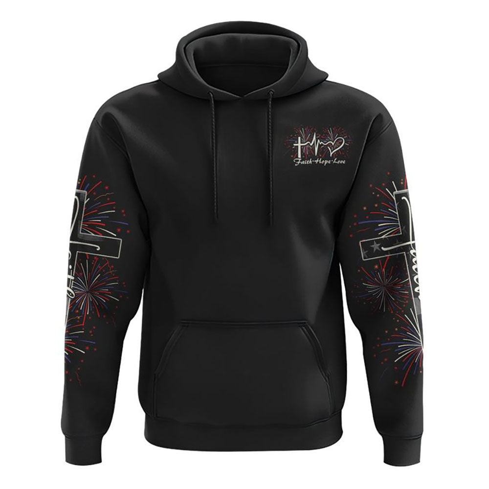 One Nation Under God Cross Wings Independence Day All Over Print 3D Hoodie, Christian Hoodie, Christian Sweatshirt, Bible Verse Shirt