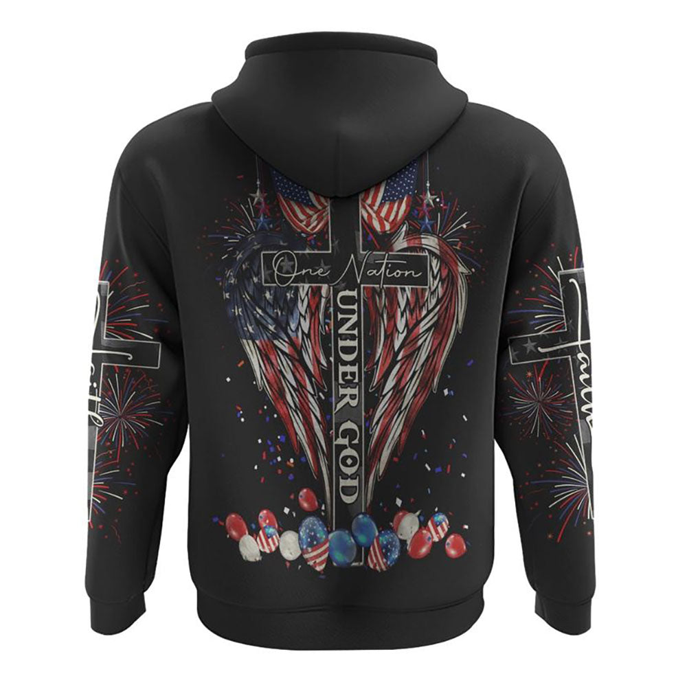 One Nation Under God Cross Wings Independence Day All Over Print 3D Hoodie, Christian Hoodie, Christian Sweatshirt, Bible Verse Shirt