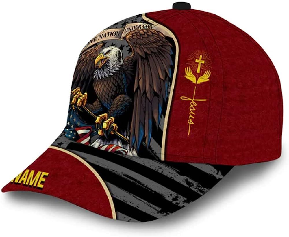 One Nation Under God Eagle Custom Name Classic Hat All Over Print, Christian Baseball Cap, Religious Cap, Jesus Gift, Jesus Hat