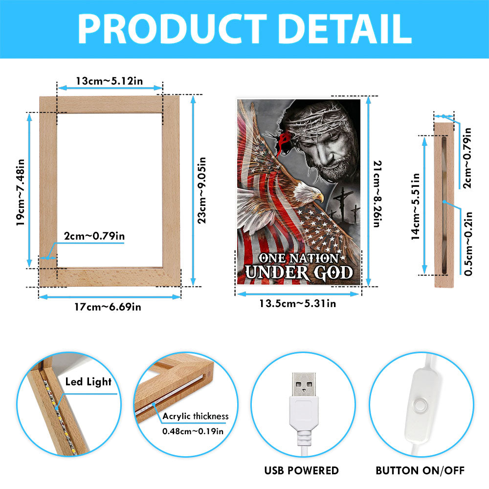 One Nation Under God Frame Lamp Art - Christian Frame Lamp - Religious Gifts Night Light