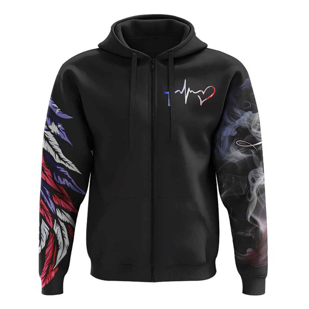 One Nation Under God Half Wings Heart Smoke All Over Print 3D Hoodie, Christian Hoodie, Christian Sweatshirt, Bible Verse Shirt