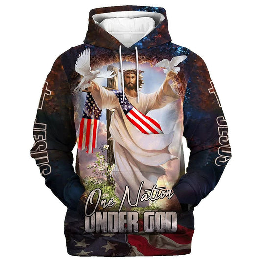One Nation Under God Hoodie Jesus Dove 3D Hoodies Jesus Hoodie Men & Women, God 3D Printed Hoodie, Christian Apparel Hoodies
