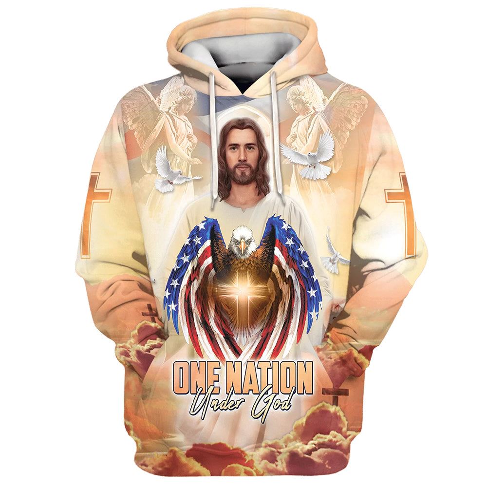 One Nation Under God Hoodie Jesus Dove And Angles Hoodies Jesus Hoodie Men & Women, God 3D Printed Hoodie, Christian Apparel Hoodies