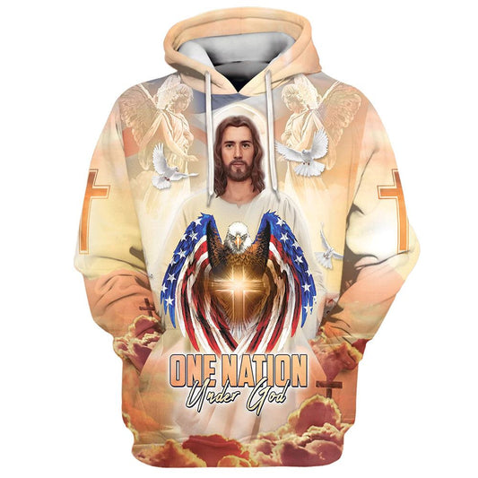 One Nation Under God Hoodie Jesus Dove And Angles Hoodies Jesus Hoodie Men & Women, God 3D Printed Hoodie, Christian Apparel Hoodies