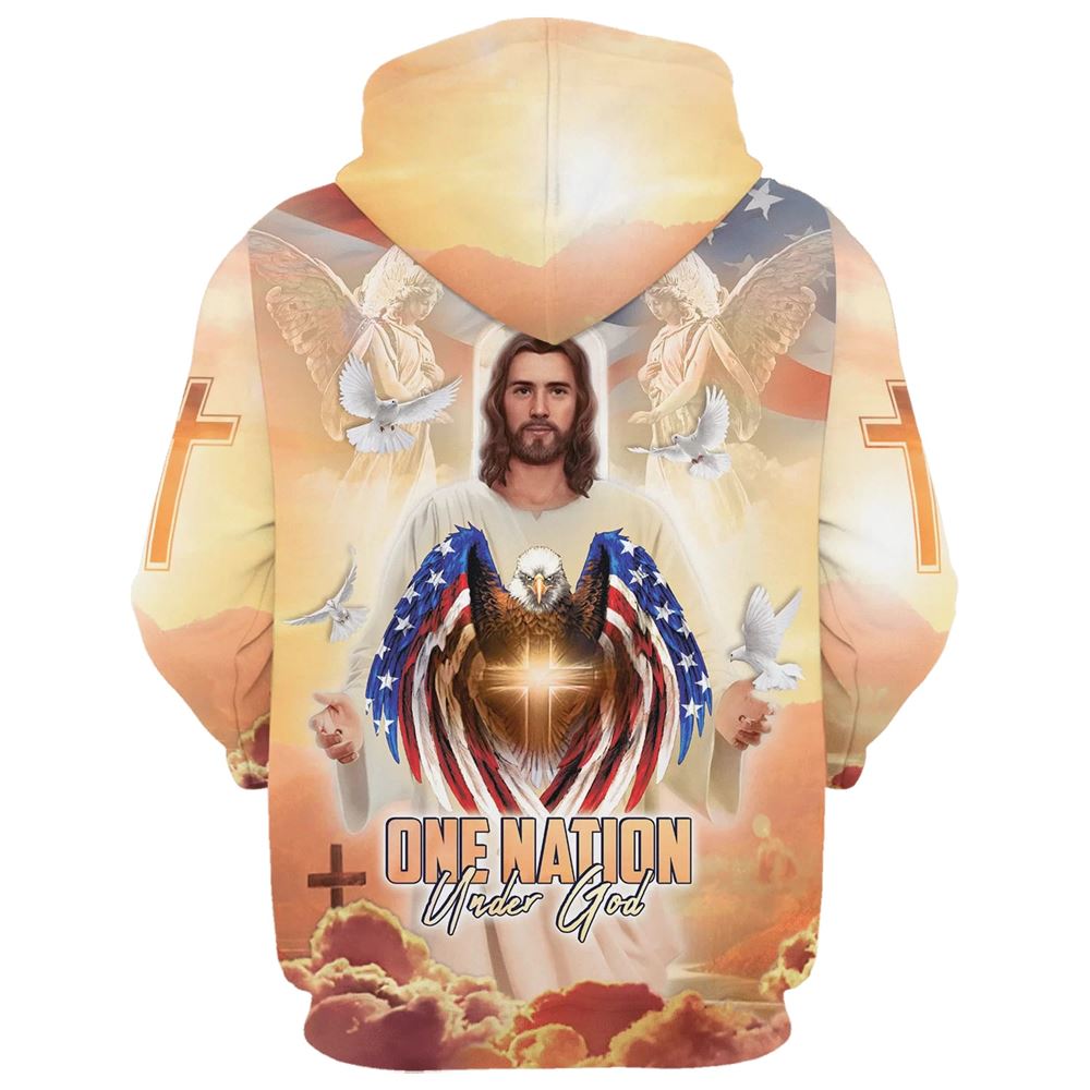 One Nation Under God Hoodie Jesus Dove And Angles Hoodies Jesus Hoodie Men & Women, God 3D Printed Hoodie, Christian Apparel Hoodies