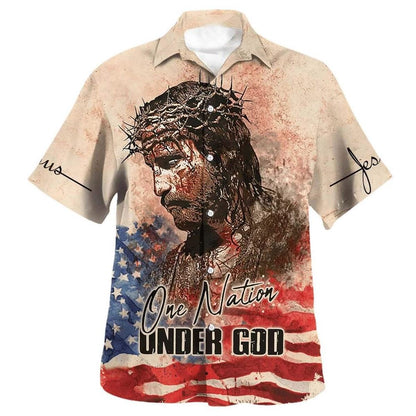 One Nation Under God Independence Day Jesus Hawaiian Shirt For Men, Christian Hawaiian Shirt, Gift For Christian