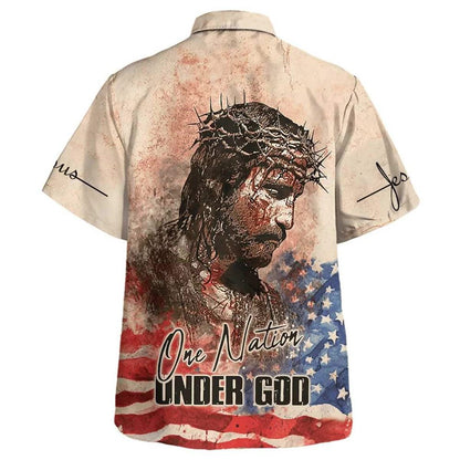 One Nation Under God Independence Day Jesus Hawaiian Shirt For Men, Christian Hawaiian Shirt, Gift For Christian