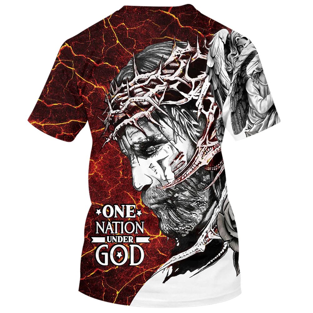 One Nation Under God Jesus 2 All Over Print 3D T Shirt For Men And Women, Christian T-Shirt, Faith Shirt