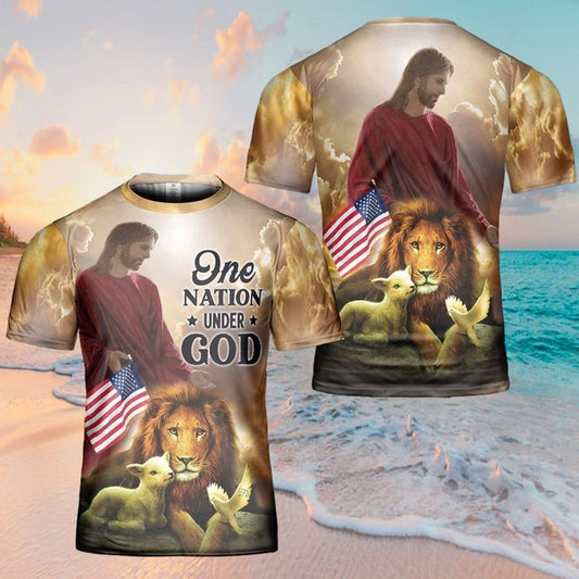 One Nation Under God Jesus All Over Print 3D T Shirt For Men And Women, Christian T-Shirt, Faith Shirt