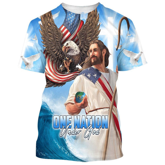 One Nation Under God Jesus American All Over Print 3D T Shirt For Men And Women, Christian T-Shirt, Faith Shirt