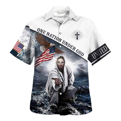 One Nation Under God Jesus Christ Hawaiian Shirt For Men, Christian Hawaiian Shirt, Gift For Christian