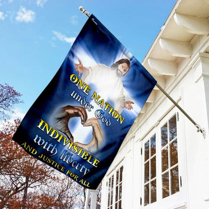 One Nation Under God Jesus Christ House Flag, Outdoor Religious Flags, Christian Flag, Scripture Flag, Garden Banner