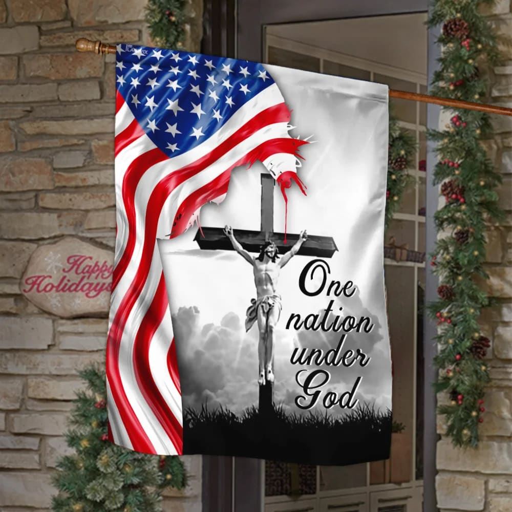 One Nation Under God Jesus Christian Cross American House Flags, Christian Flag, Scripture Flag, Garden Banner