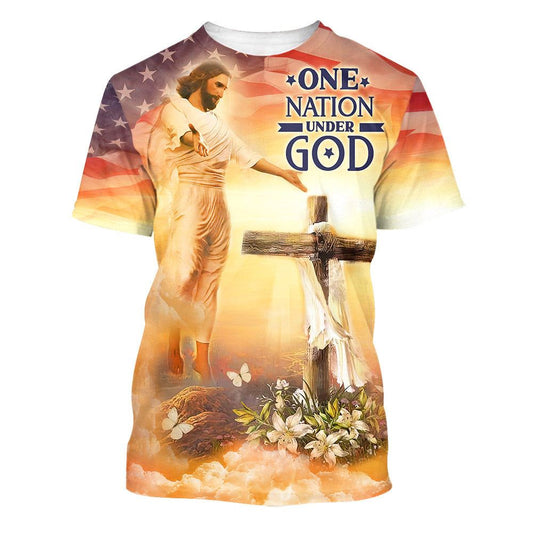 One Nation Under God Jesus Cross All Over Print 3D T Shirt For Men And Women, Christian T-Shirt, Faith Shirt