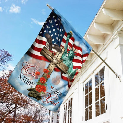 One Nation Under God Jesus Cross House Flag, Outdoor Religious Flags, Christian Flag, Scripture Flag, Garden Banner