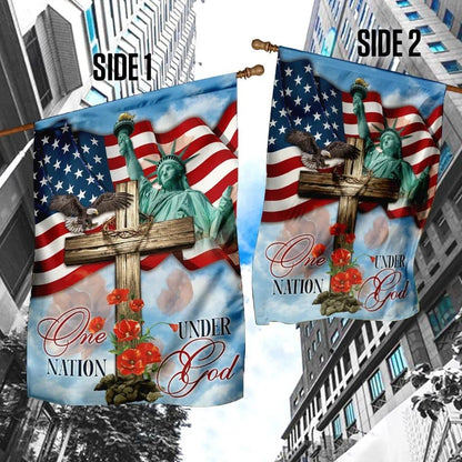 One Nation Under God Jesus Cross House Flag, Outdoor Religious Flags, Christian Flag, Scripture Flag, Garden Banner