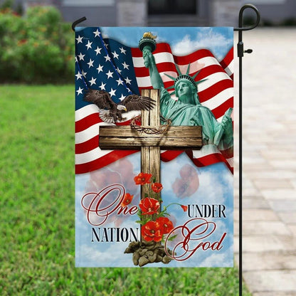 One Nation Under God Jesus Cross House Flag, Outdoor Religious Flags, Christian Flag, Scripture Flag, Garden Banner