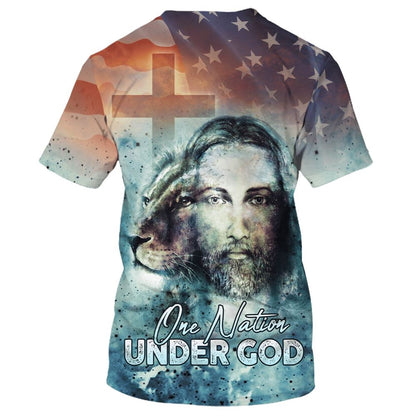 One Nation Under God Jesus Lion And Cross All Over Print 3D T Shirt For Men And Women, Christian T-Shirt, Faith Shirt